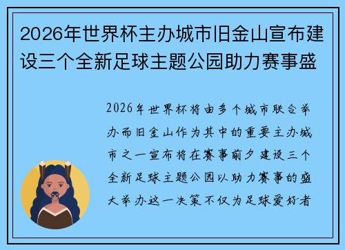 2026年世界杯主办城市旧金山宣布建设三个全新足球主题公园助力赛事盛宴